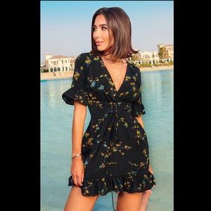*NEW PLT Black Floral Corset Swing Dress Size-12